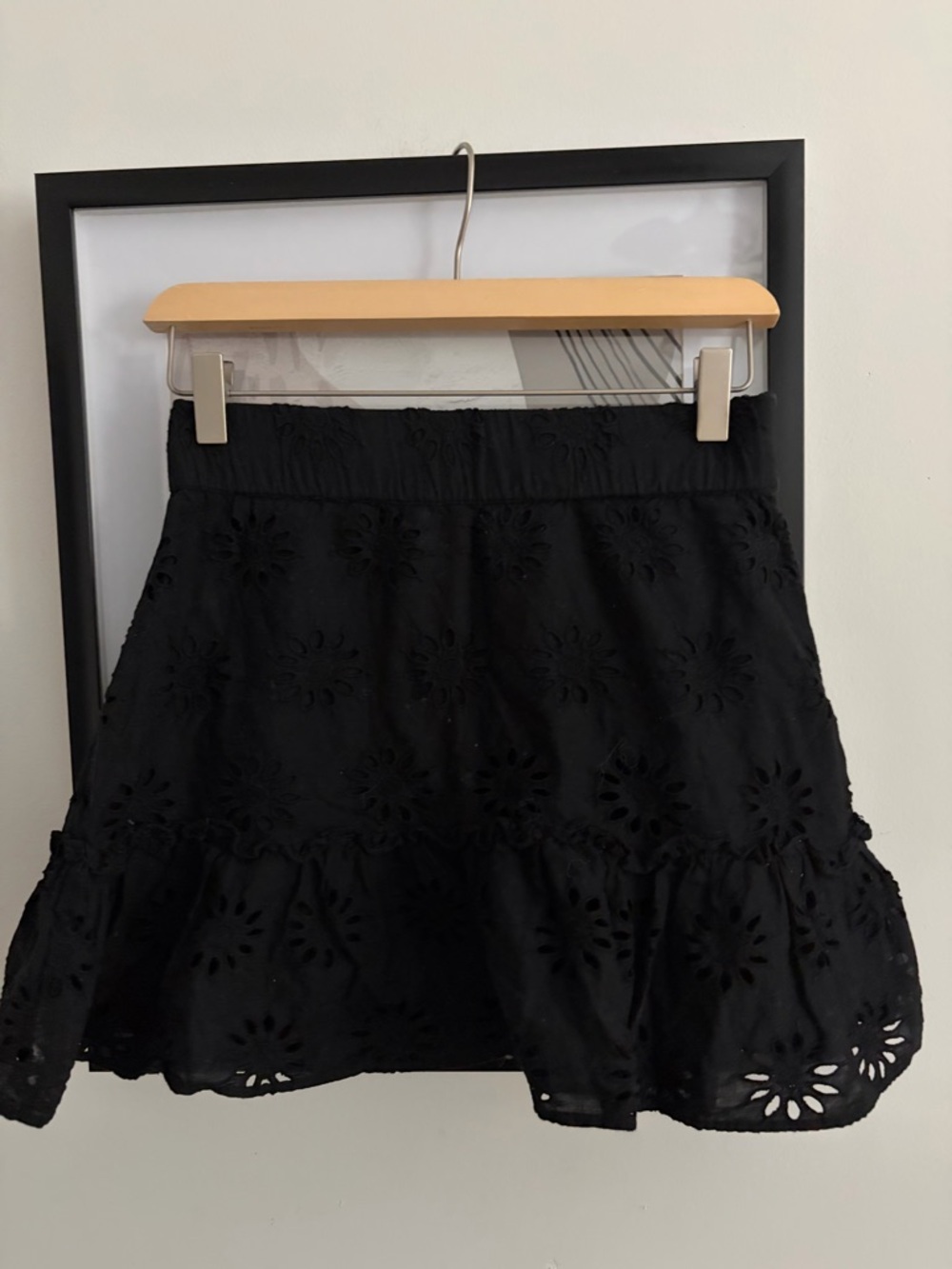 Zara Black Eyelet Tiered Mini Skirt